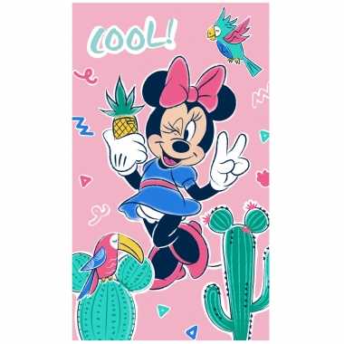 Roze disney minnie mouse strand/bad handdoek 70 x 120 cm groot