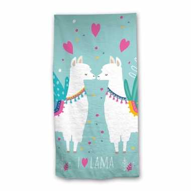 Strandlaken/strandlaken alpaca/lama groen 70 x 140 cm groot