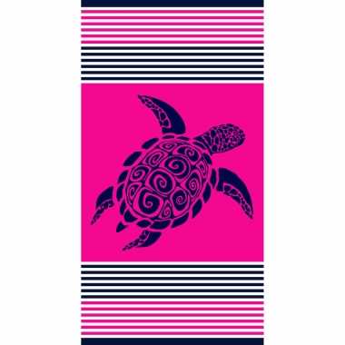 Strandlaken/strandlaken fuchsia met schildpad 90 x 170 cm groot